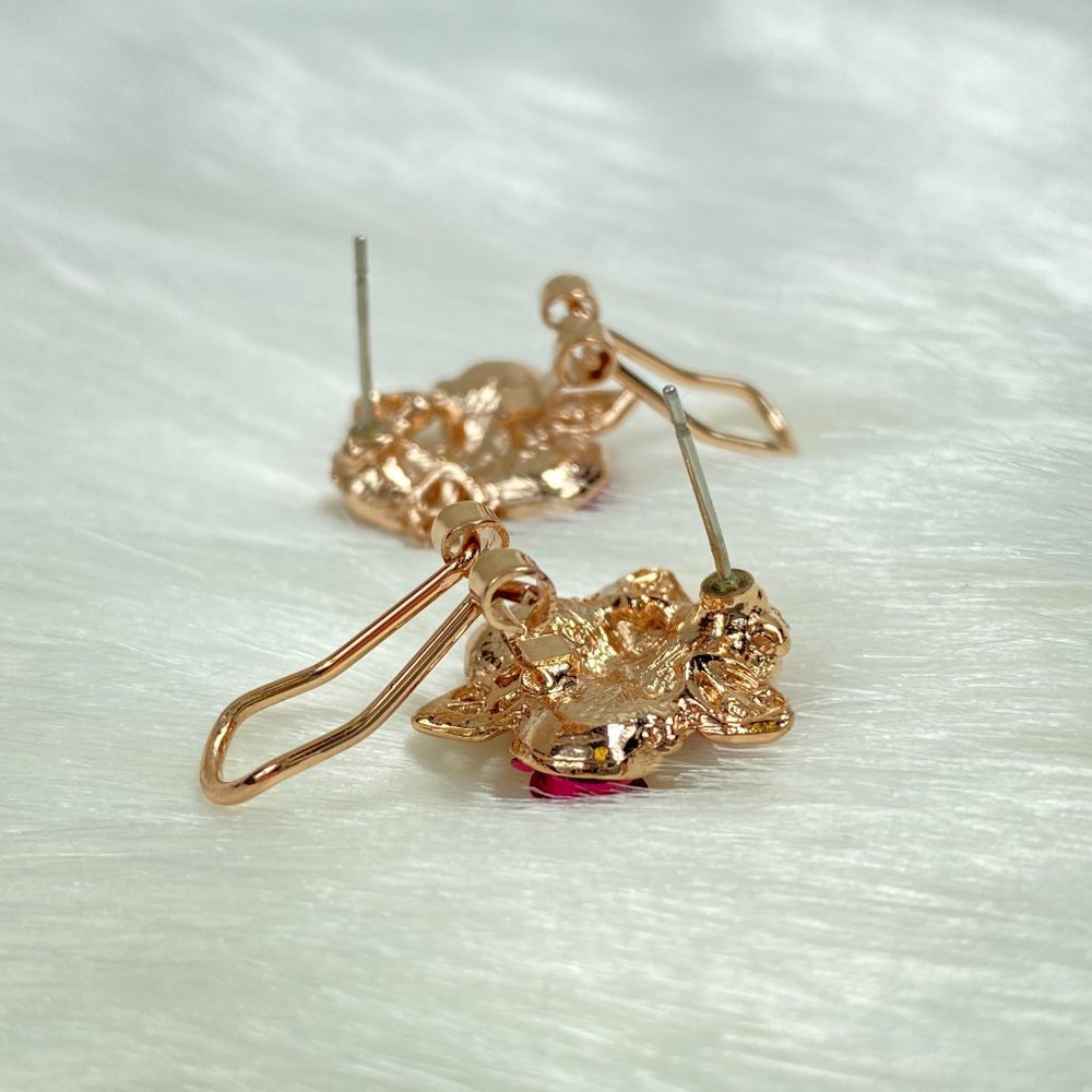 Pink Roses Gold Tone AB Rhinestone Pierced Earring - Picture 8 of 10